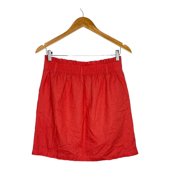 J. Crew Linen Blend Skirt Coral Orange Elastic Waist Pockets Women‎ Size Small - Picture 6 of 11